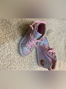 Kids Pink Holographic High-Top Sneakers with Side Zipper